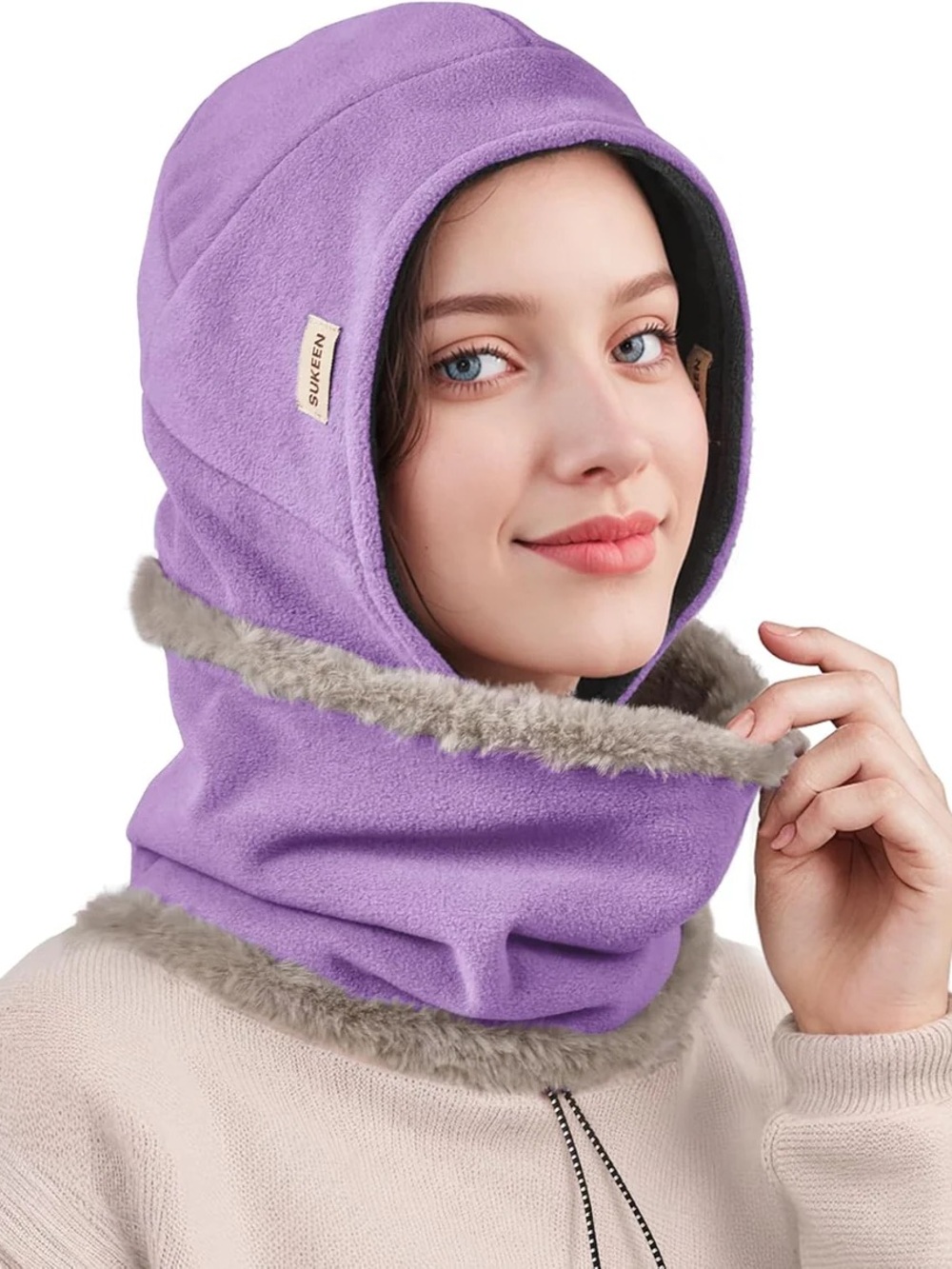 Sukeen Winter Hat & Thick Fleece Scarf Set - Purple